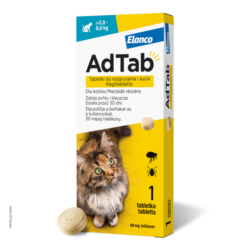 AdTab tabletka na pchły i kleszcze firmy ELANCO Cat 48mg dla kota o wadze 2-8 kg - ELANCO zdjęcie 1