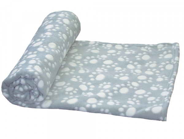 Miękki, polarowy koc Nobby "EMMI" dla psa lub kota 100x150cm - szary z wzorem w małe łapki  - Nobby zdjęcie 1