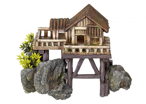 Ozdoba akwariowa Nobby " Wooden House " 23x12,3x17 cm - " Drewniany domek z roślinami " - Nobby zdjęcie 1