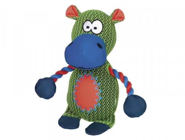 Pluszowa zabawka dla psa Nobby mesh animal Hippo with continuous rope 29cm - hipcio nylonowa oraz siatkowa tkanina/mesh z piszczałka i ruchomą liną - Nobby zdjęcie 1