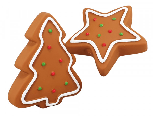 Xmas Nobby Świąteczna zapachowa lateksowa zabawka dla psa 10,5 + Ø 9cm - pachnąca wanilią lub cynamonem pierniki w kształcie choinki lub gwiazdki - Nobby zdjęcie 1