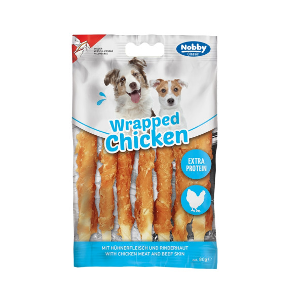 Przysmak dla psa Nobby StarSnack Classic Wrapped Chicken 12,5cm 80g - skręcane paluszki ze skóry wołowej z kurczakiem extra protein - Nobby zdjęcie 1