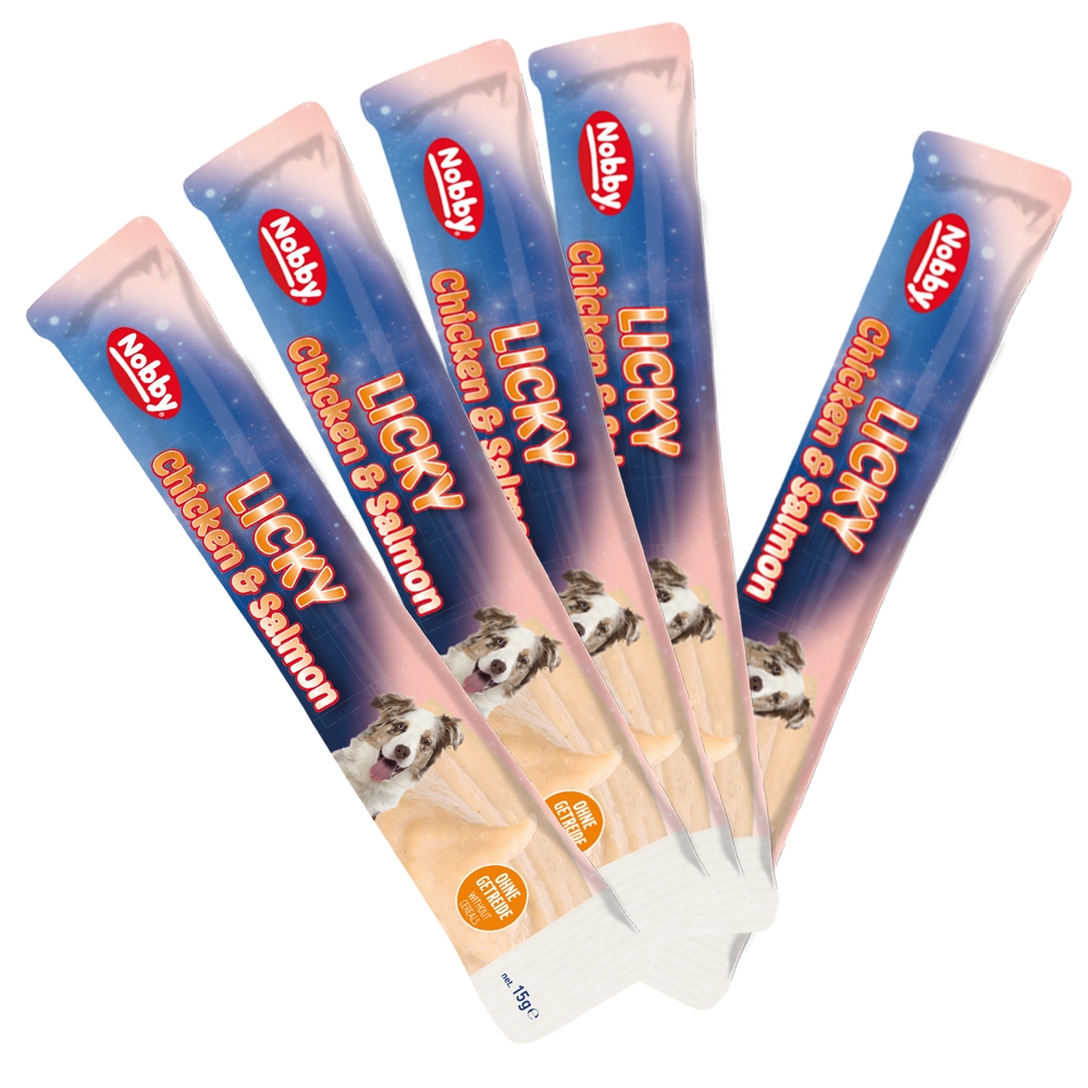 Przysmak dla psa Starsnack Licky Dog Chicken & Salmon 75g ( 5*15g saszetki) Nobby - kremowa pasta z kurczakiem i łososiem - Nobby zdjęcie 1