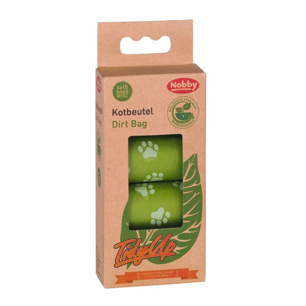 Woreczki na odchody TidyUp Nobby biodegradowalne 4szt, 15szt woreczków na 1 rolce - zielone w łapki - Nobby zdjęcie 1