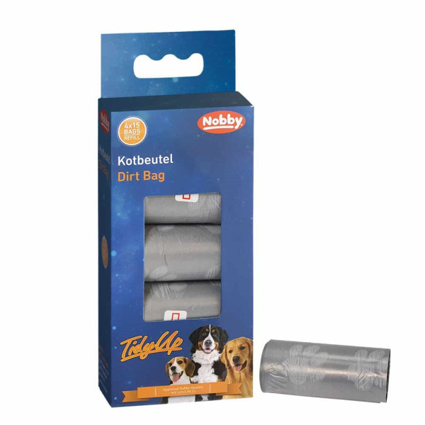 Woreczki na odchody TidyUp Nobby 4szt, 15szt woreczków na 1 rolce - szare w łapki - Nobby zdjęcie 1