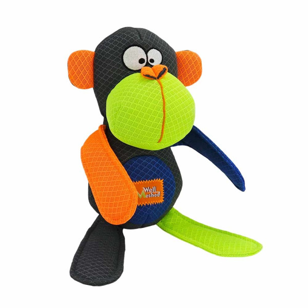 Pluszowa zabawka dla psa Nobby mesh animal Monkey with crackling arms and legs 37cm - pluszowa małpka pokryta tkaniną siatkową/mesh z piszczałka i szeleszczącymi elementami - Nobby zdjęcie 1