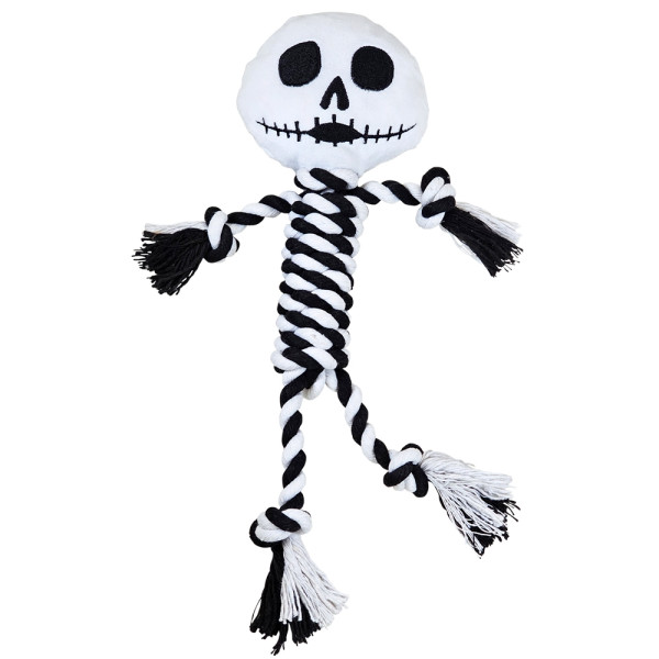 Pluszowa zabawka dla psa Nobby Halloween Plush skeleton knotted rope 32cm - szkieletor na Halloween z liny, z pluszową głową i piszczałką - Nobby zdjęcie 1