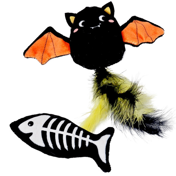 Pluszowa zabawka dla kota Nobby Halloween bat and fish 18/11cm - dwie pluszowe zabawki dla kota z kocimiętką nietoperz i ryba - Nobby zdjęcie 1