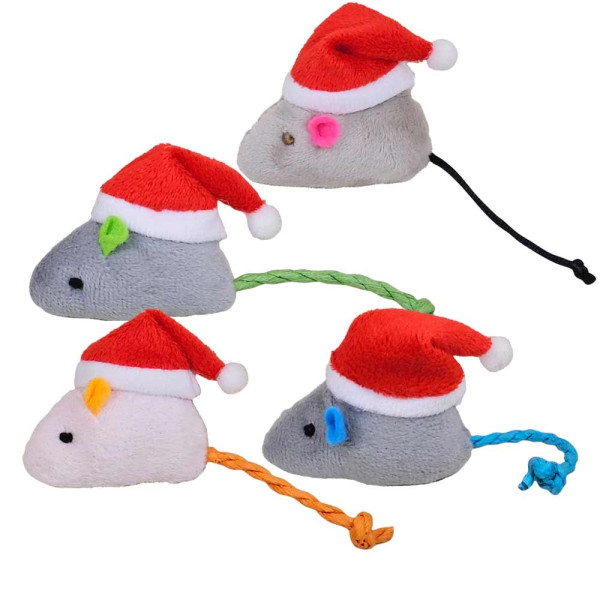 Xmas Nobby Świąteczna pluszowa zabawka dla kota myszka w czapeczce z kocimiętką 6cm - 12cm - Nobby zdjęcie 1