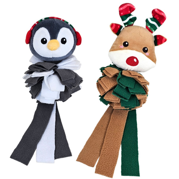 Xmas Nobby Świąteczna pluszowa zabawka dla psa 30-35cm - pingwin lub łoś z pluszową głową z piszczałką z miękkimi materiałowymi paskami - Nobby zdjęcie 1