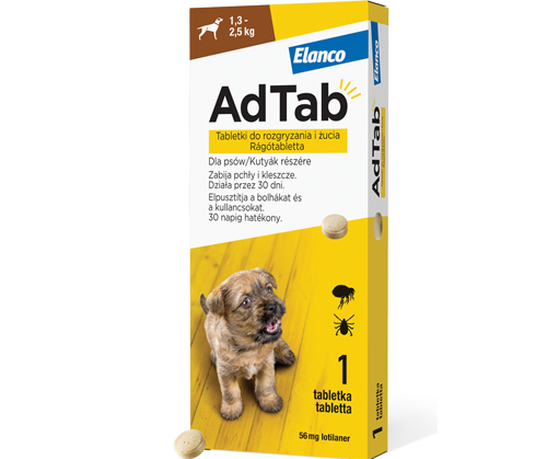 AdTab tabletka na pchły i kleszcze firmy ELANCO Dog 56,25mg dla psów o wadze 1,3 - 2,5 kg - ELANCO zdjęcie 1