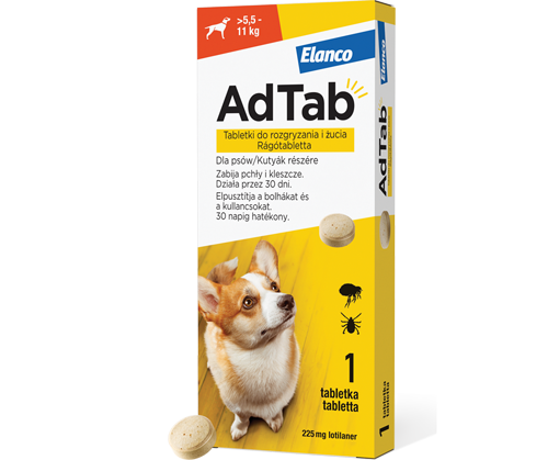 AdTab tabletka na pchły i kleszcze firmy ELANCO Dog 225mg dla psów o wadze 5,5 - 11 kg - ELANCO zdjęcie 1