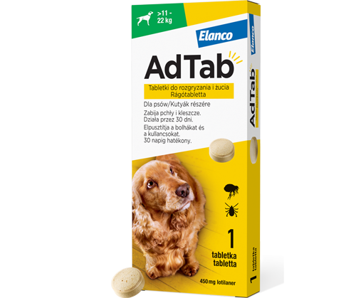 AdTab tabletka na pchły i kleszcze firmy ELANCO Dog 450mg dla psów o wadze 11 - 22 kg - ELANCO zdjęcie 1