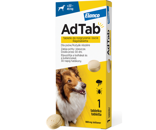 AdTab tabletka na pchły i kleszcze firmy ELANCO Dog 900mg dla psów o wadze 22-45 kg - ELANCO zdjęcie 1