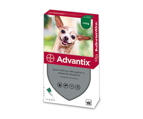 Advantix Spot-On 0,4ml krople dla psa małych ras do 4kg oraz szczeniąt (powyżej 7 tygodni) przeciw pchłom i kleszczom -  1 pipeta - Bayer zdjęcie 1