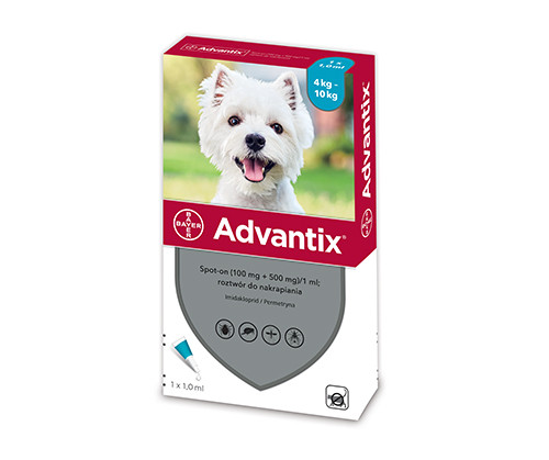 Advantix Spot-On 1ml krople dla psa od 4kg do 10kg oraz szczeniąt (powyżej 7 tygodni) przeciw pchłom i kleszczom -  1 pipeta - Bayer zdjęcie 1