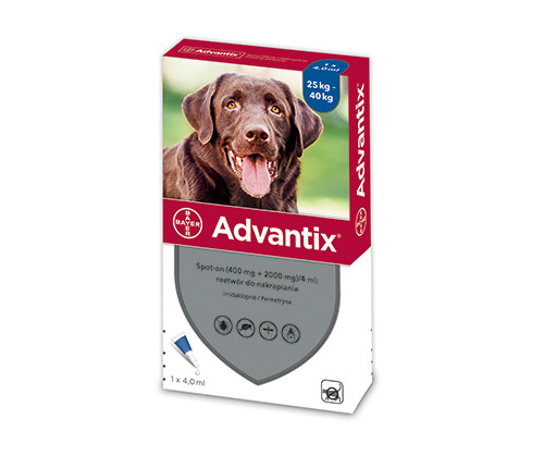 Advantix Spot-On 4ml krople dla psa od 25kg do 40kg oraz szczeniąt (powyżej 7 tygodni) przeciw pchłom i kleszczom -  1 pipeta - Bayer zdjęcie 1