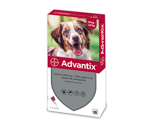 Advantix Spot-On 2,5ml krople dla psa od 10kg do 25kg oraz szczeniąt (powyżej 7 tygodni) przeciw pchłom i kleszczom -  1 pipeta - Bayer zdjęcie 1
