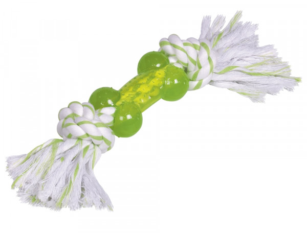 Zabawka z gumy termoplastycznej dla psa Nobby TPR Bone with rope 27cm- pływająca kość o miętowym zapachu i bawełnianymi sznurkami - Nobby zdjęcie 1