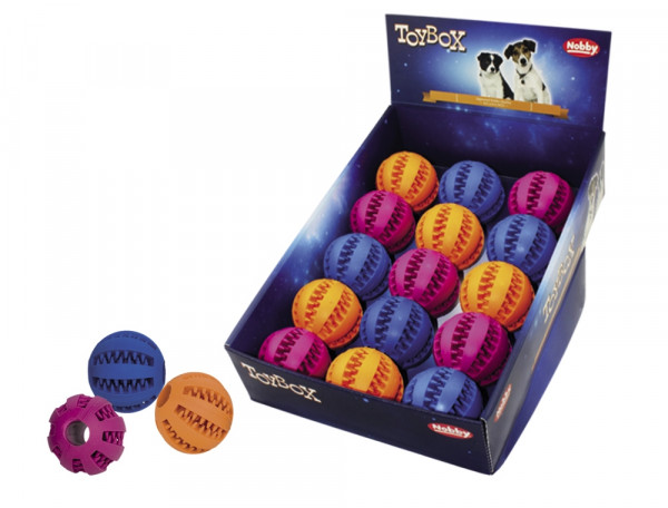 Zabawka dla psa Nobby Rubber Line Dental Ball Ø 7,5cm - gumowa, kolorowa piłka z otworami na przysmaki - Nobby zdjęcie 1