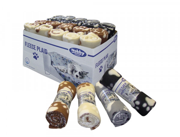 Miękkie, polarowe koce Nobby "PIPPA" dla psa lub kota 70x100cm display 20szt.- czarne, szare, brązowe i beżowe z wzorem w łapy  - Nobby zdjęcie 1
