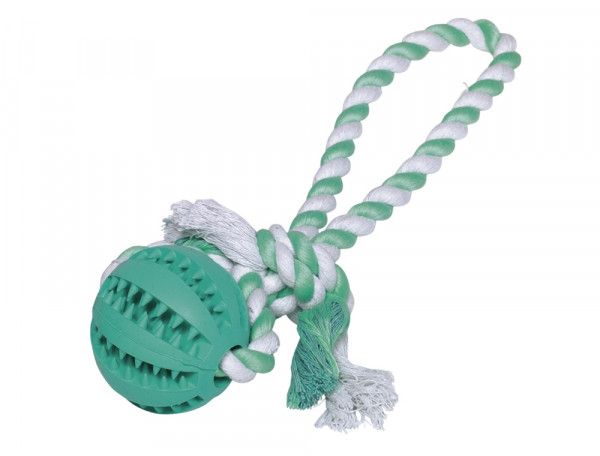 Zabawka dla psa Nobby Detal Line Ball with rope Ø 7cm, 30cm- miętowa, gumowa piłka ze sznurem - Nobby zdjęcie 1