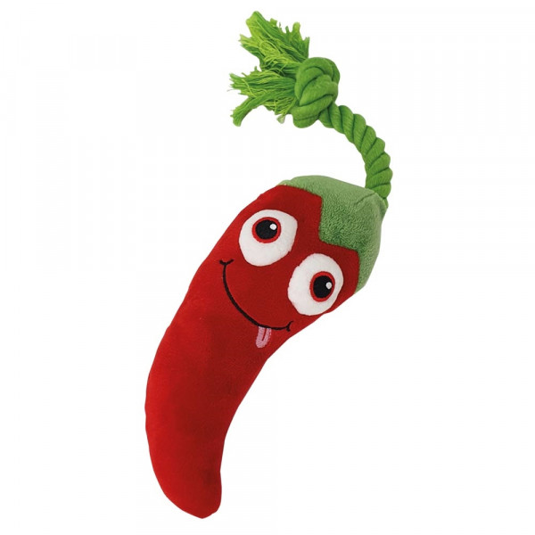 Pluszowa zabawka dla psa Nobby plush vegetables Chili with rope 32cm - pluszowa papryczka chili z piszczałką i sznurem - Nobby zdjęcie 1