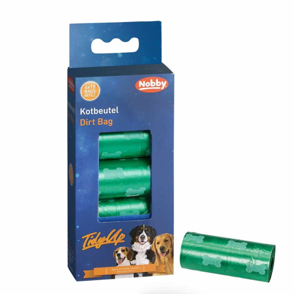 Woreczki na odchody TidyUp Nobby 4szt, 15szt woreczków na 1 rolce - zielone w łapki - Nobby zdjęcie 1