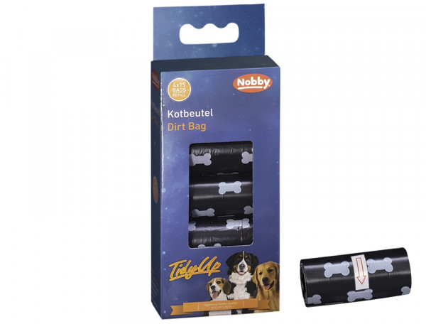 Woreczki na odchody TidyUp Nobby 4szt, 15szt woreczków na 1 rolce - czarne w łapki - Nobby zdjęcie 1