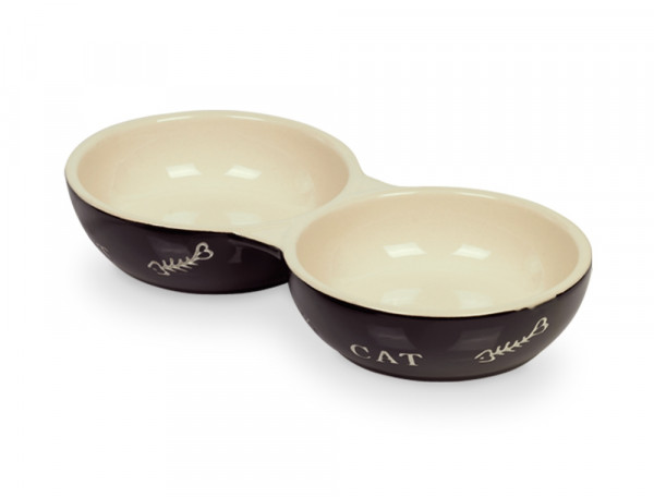 Miska ceramiczna Nobby dla kota "Cat " czarno-beżowa 2x0,13 L  Ø 22x11,5x3,5cm - Nobby zdjęcie 1