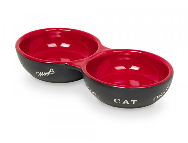 Miska ceramiczna Nobby dla kota "Cat " czerwono-czarna 2x0,13 L  Ø 22x11,5x3,5cm - Nobby zdjęcie 1