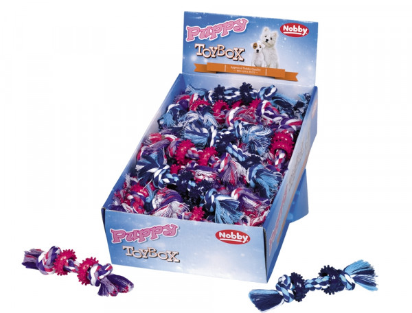 Zabawka dla psa Nobby Display playing ropes with TPR ringu for puppies 16cm, 30g - bawełniano-poliestrowy sznur z dwoma pierścieniami z gumy termoplastycznej  - Nobby zdjęcie 1