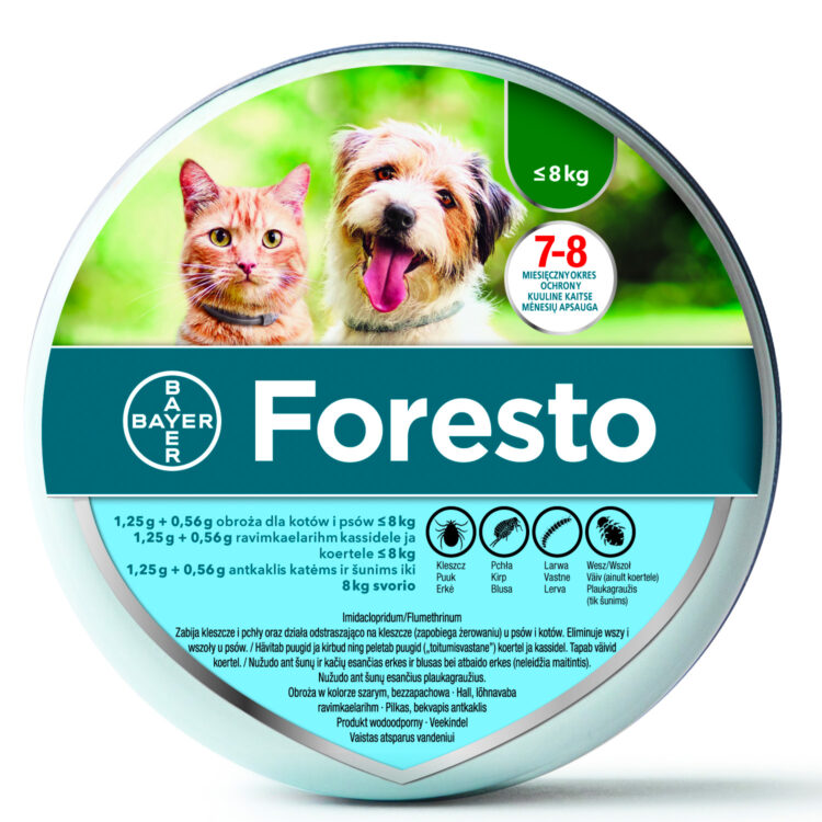 Elanco Foresto obroża przeciwko pchłom i kleszczą dla kota i psa o masie ciała do 8kg, długość 38cm - wodoodporna, ochrona do 8 miesięcy zdjęcie 1