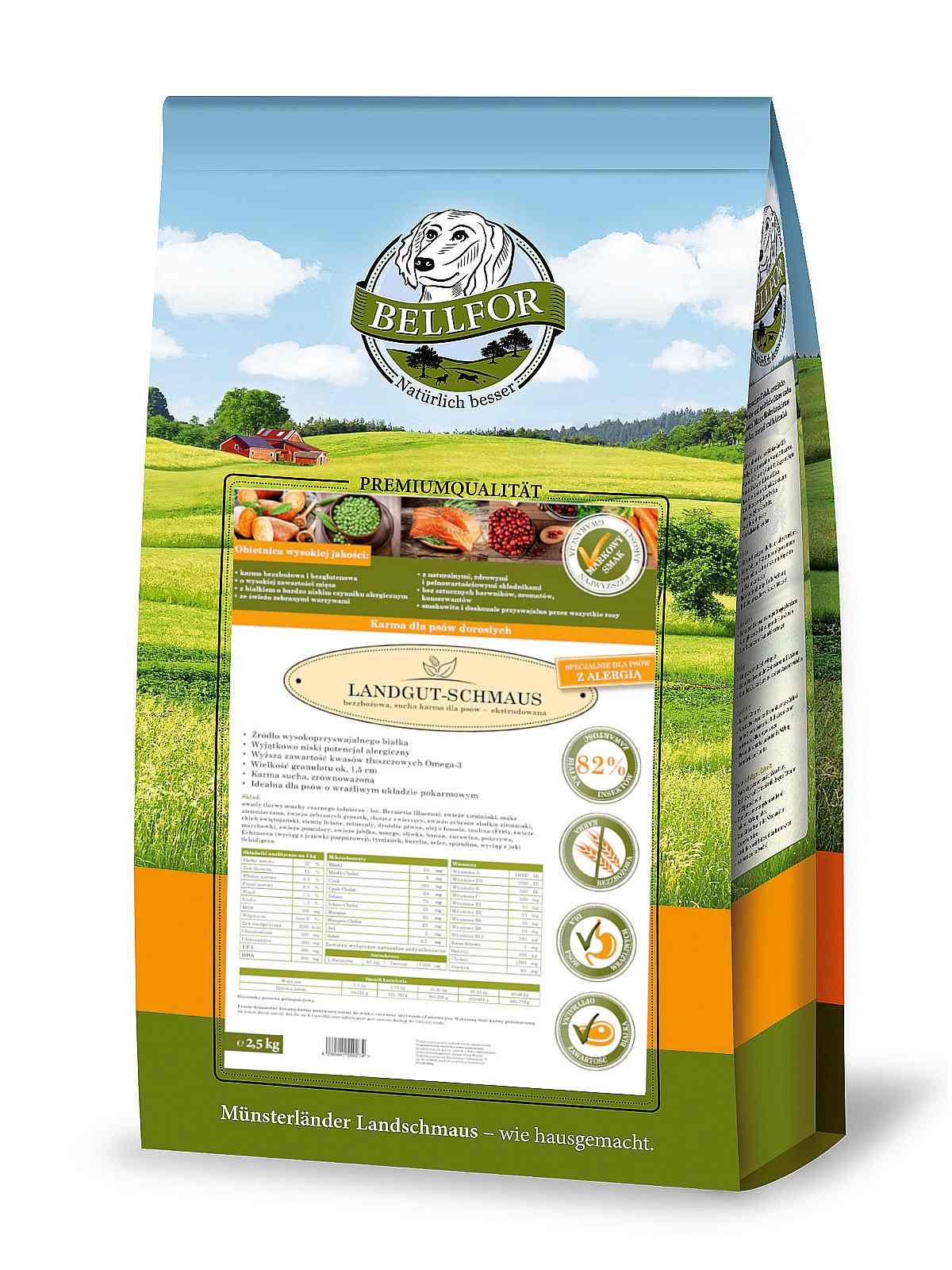 Karma sucha Bellfor Landgut Schmaus 2,5kg " Uczta z zagrody " - bezzbożowa / ekstrudowana / 82%  białka z insektów / hypoalergiczna - Bellfor zdjęcie 1