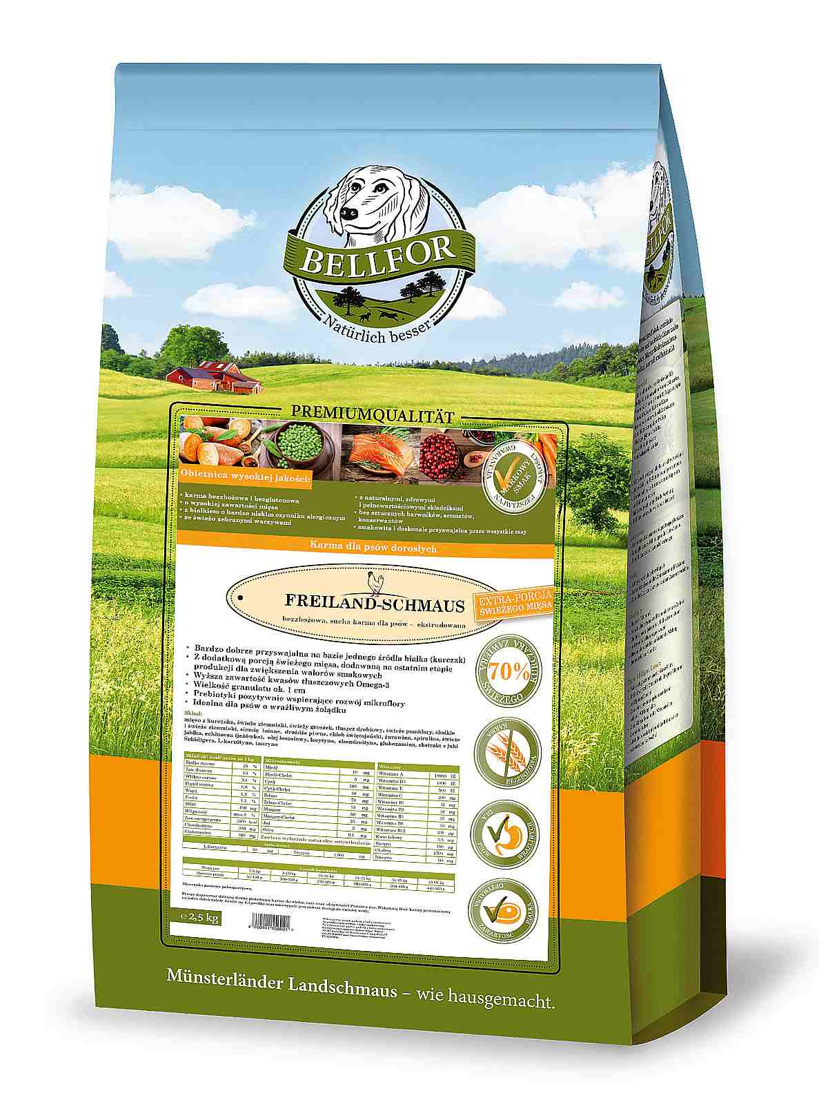 Karma sucha Bellfor Freiland Schmaus 2,5kg " Uczta z pola" - bezzbożowa / ekstrudowana / 70%  białka z kurczaka / bez podrobów - Bellfor zdjęcie 1