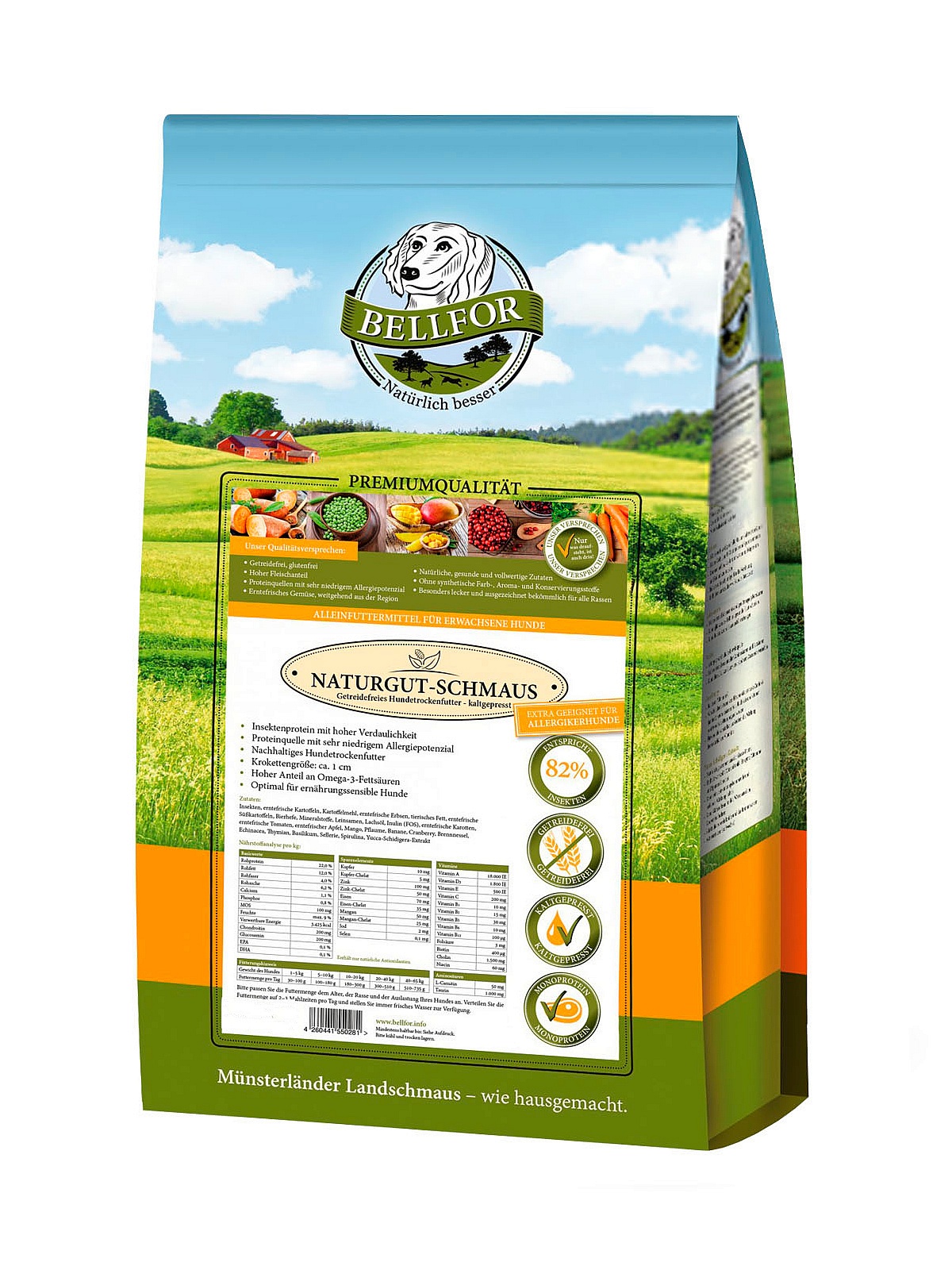 Karma sucha Bellfor Naturgut Schmaus 10kg " Uczta z darów natury " - bezzbożowa / tłoczona na zimno / 84%  białka z insektów / hypoalergiczna - Bellfor zdjęcie 1