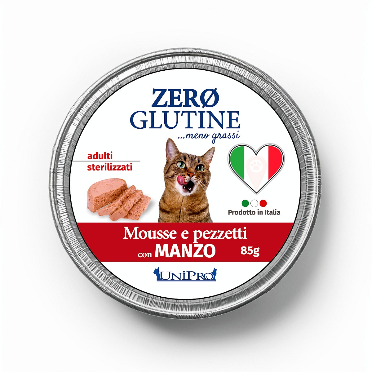 UniPro Unicamente Glutine Zero - bezglutenowa karma dla kota sterylizowanego 85g kawałki wołowiny w musie - UniPro zdjęcie 1