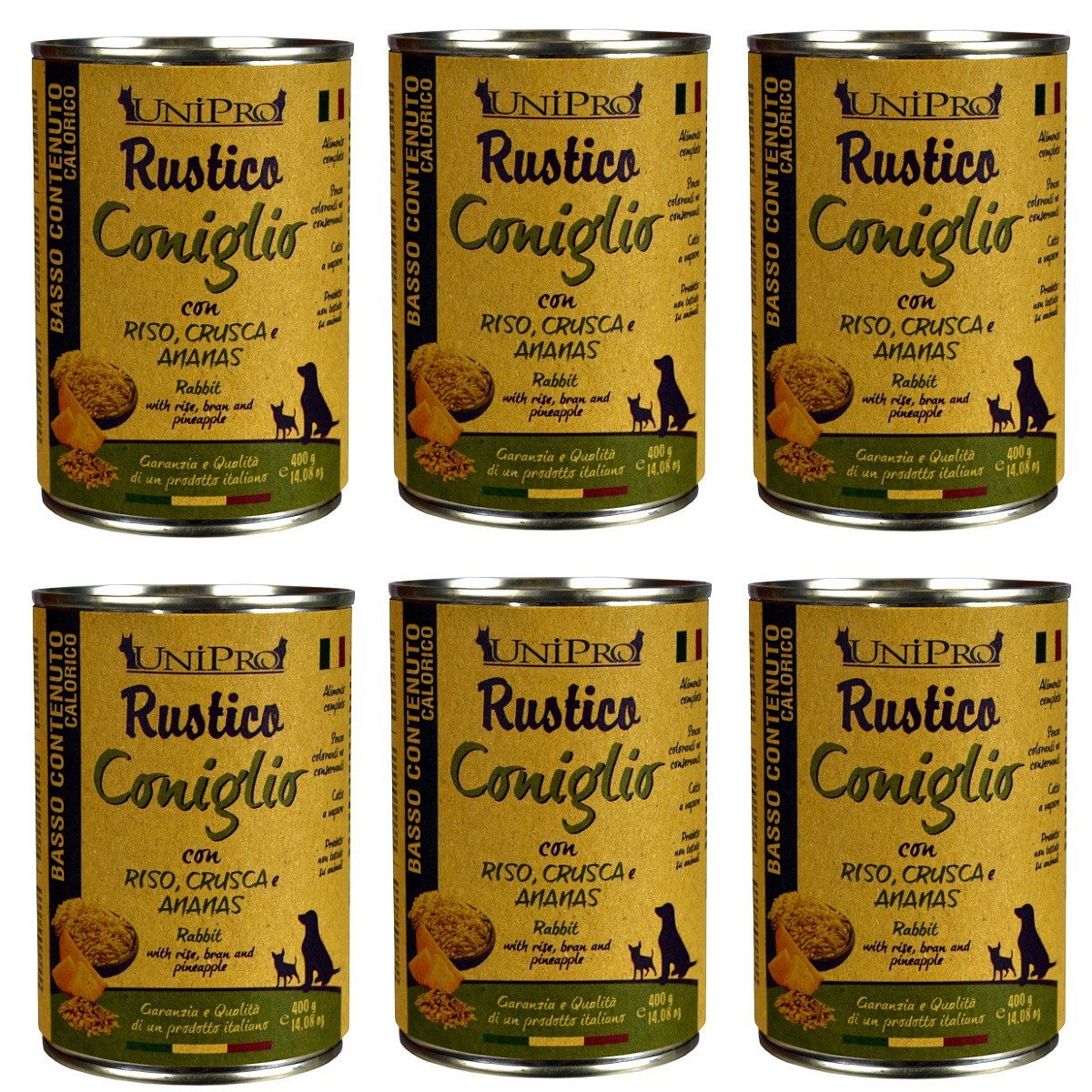 UniPro Rustico karma dla psa niskokaloryczna, light , dla otyłych 400g królik z ryżem, otrębami i ananasem ZESTAW 6*400g - UniPro zdjęcie 1