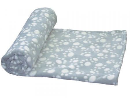 Miękki, polarowy koc Nobby "EMMI" dla psa lub kota 100x150cm - szary z wzorem w małe łapki  - Nobby zdjęcie 1