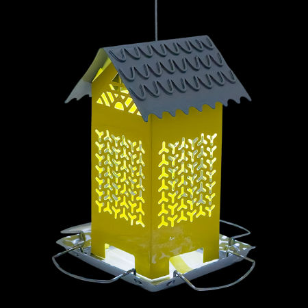 Karmnik dla ptaków Nobby " Led " 13x13x18,5cm żółto-szary z podświetleniem LED oraz zintegrowanym panelem słonecznym - Nobby zdjęcie 2