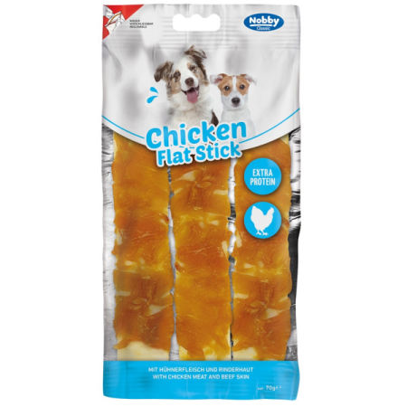 Przysmak dla psa Nobby StarSnack Classic Chicken Flat Stick 18cm/3szt 70g - paski ze skóry wołowej z kurczakiem extra protein - Nobby zdjęcie 1