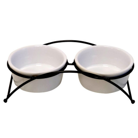 Metalowy stojak z ceramicznymi miskami Nobby "Filo" 2 x (0,30l Ø 12x5,5cm) 26x13,5x7,5 cm - Nobby zdjęcie 1