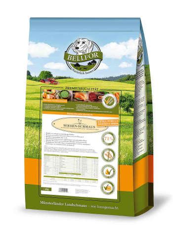 Karma sucha Bellfor Wiesen Schmaus 4kg " Uczta na łące " - bezzbożowa / tłoczona na zimno / 71%  świeżego kurczaka / bez podrobów - Bellfor zdjęcie 1