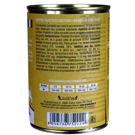 UniPro Rustico karma dla psa szczeniaka, juniora, puppy 400g jagnięcina z ryżem - UniPro zdjęcie 3