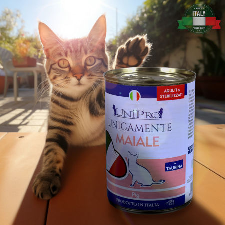 UniPro Unicamente karma dla kota sterylizowanego, monoproteinowa, monobiałkowa 400g wieprzowina - 100% mięsa, bez podrobów, dla alergików - UniPro zdjęcie 1