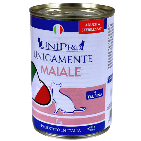 UniPro Unicamente karma dla kota sterylizowanego, monoproteinowa, monobiałkowa 400g wieprzowina - 100% mięsa, bez podrobów, dla alergików - UniPro zdjęcie 2
