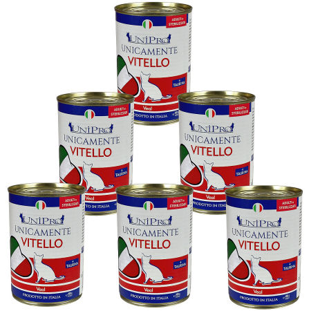 UniPro Unicamente karma dla kota sterylizowanego, monoproteinowa, monobiałkowa 400g cielęcina - 100% mięsa, bez podrobów, dla alergików ZESTAW 6*400g - UniPro zdjęcie 1