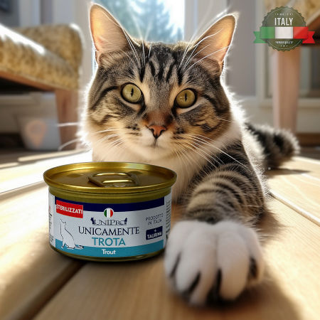 UniPro Unicamente karma dla kota sterylizowanego monoproteinowa, monobiałkowa 85g pstrąg - 100% mięsa, bez podrobów, dla alergików - UniPro zdjęcie 2