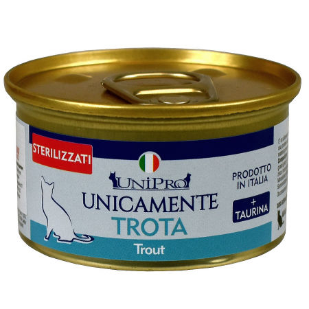 UniPro Unicamente karma dla kota sterylizowanego monoproteinowa, monobiałkowa 85g pstrąg - 100% mięsa, bez podrobów, dla alergików - UniPro zdjęcie 1