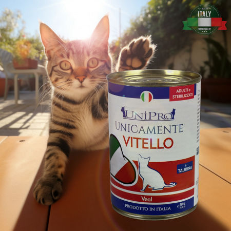 UniPro Unicamente karma dla kota sterylizowanego, monoproteinowa, monobiałkowa 400g cielęcina - 100% mięsa, bez podrobów, dla alergików - UniPro zdjęcie 1